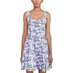 Staud, New W/ Tag  Blue Toile Mini Wells Dress, Size 14, 1449Y